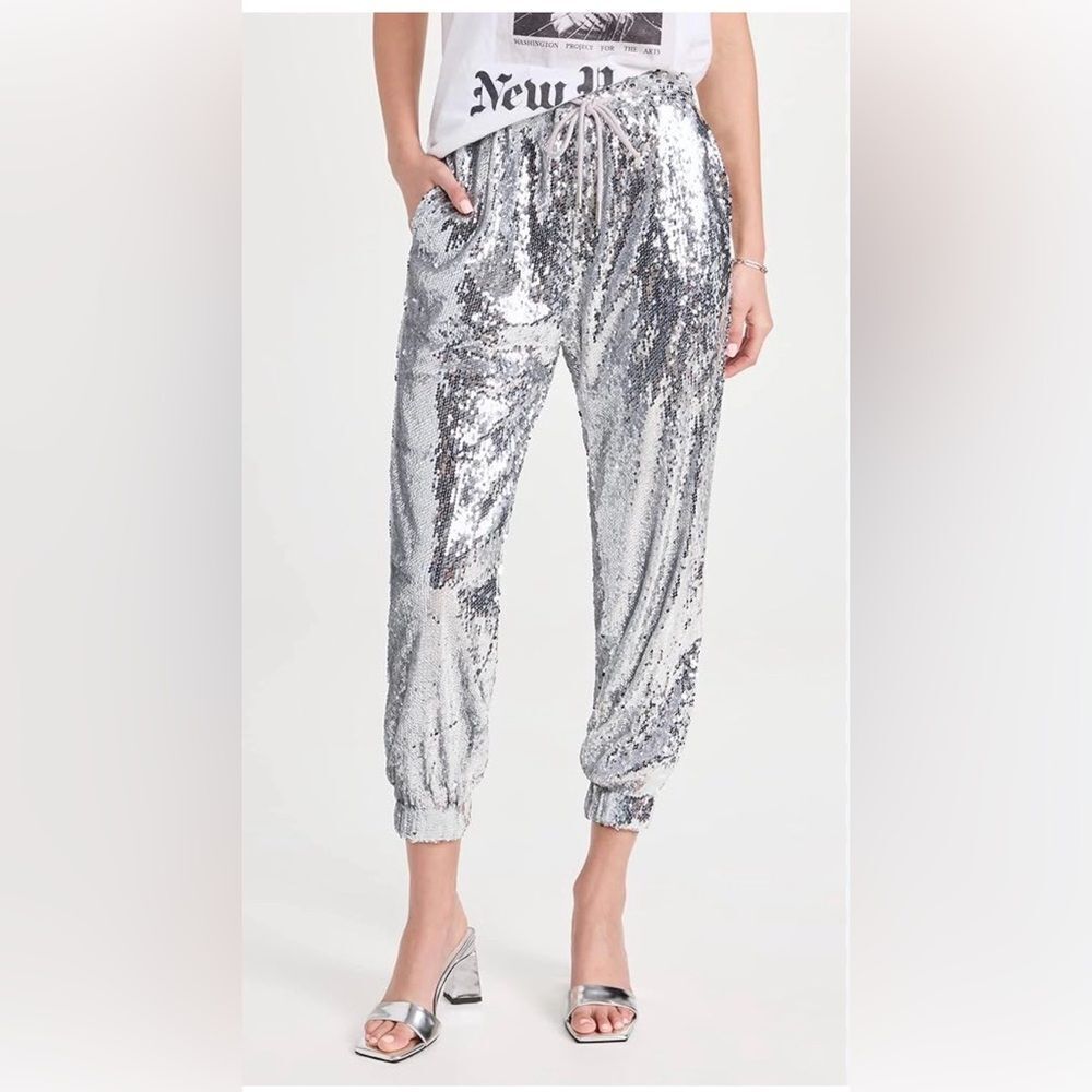 NWT English Factory Sequin Joggers Silver